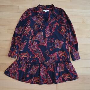 LOFT Paisley Flounce Drop Waist Dress Size Small